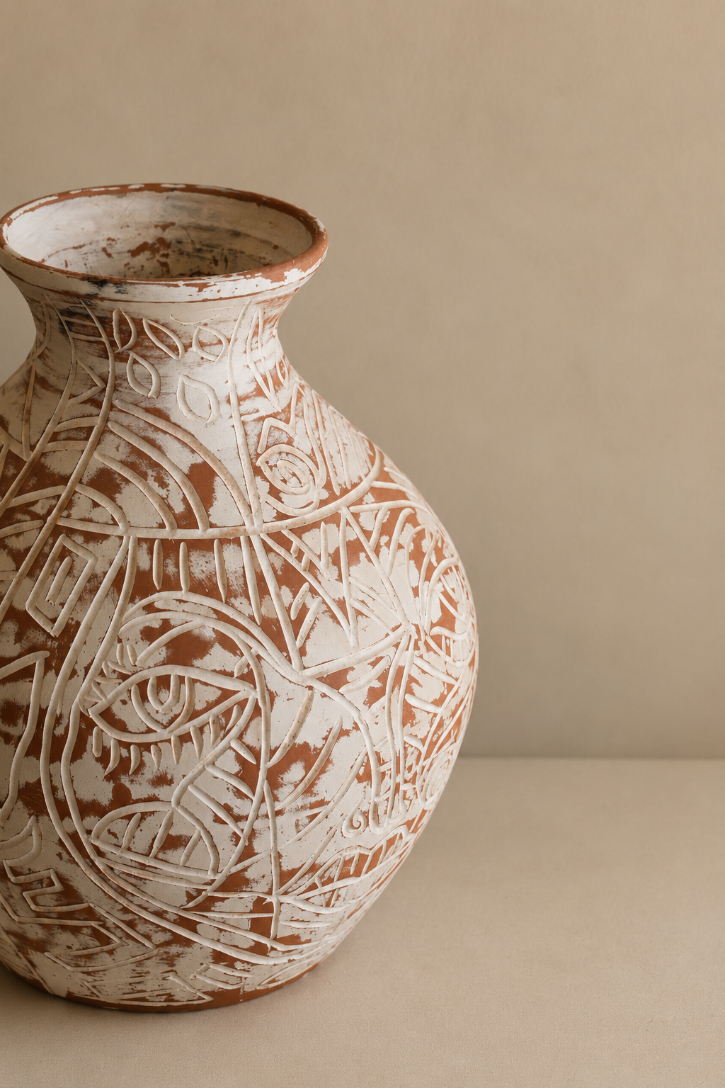 Vase sculpté à la main en terre cuite