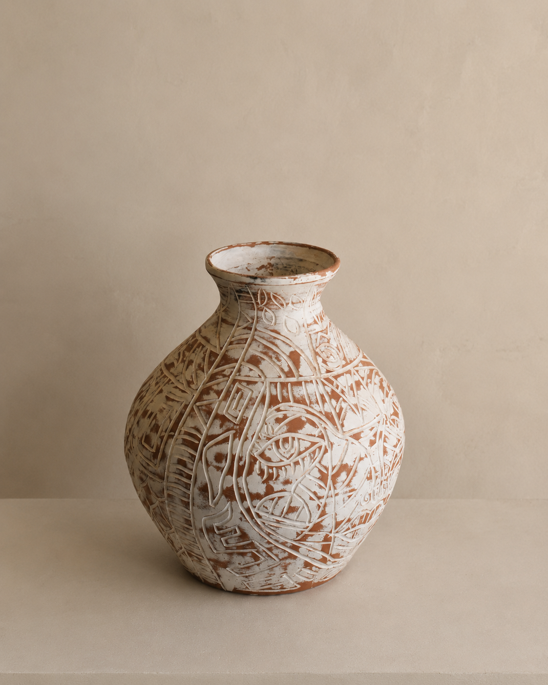 Vase sculpté à la main en terre cuite
